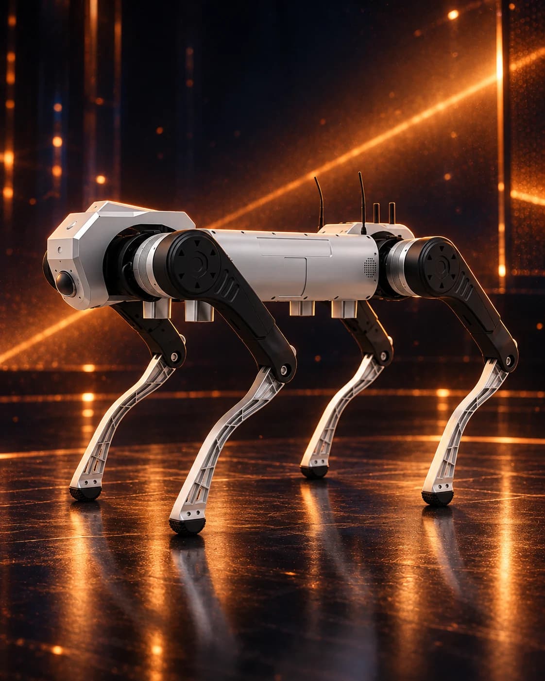 Generated AGIBOT D1-inspired four-legged robot concept under warm edge light