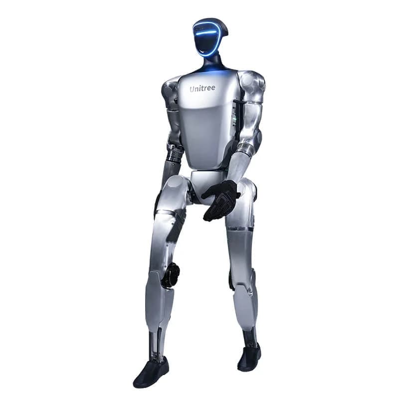 Unitree G1 — source product image. Manufacturer G1 family reference. Depicted dexterous hands and capabilities depend on configuration, not every Basic package.