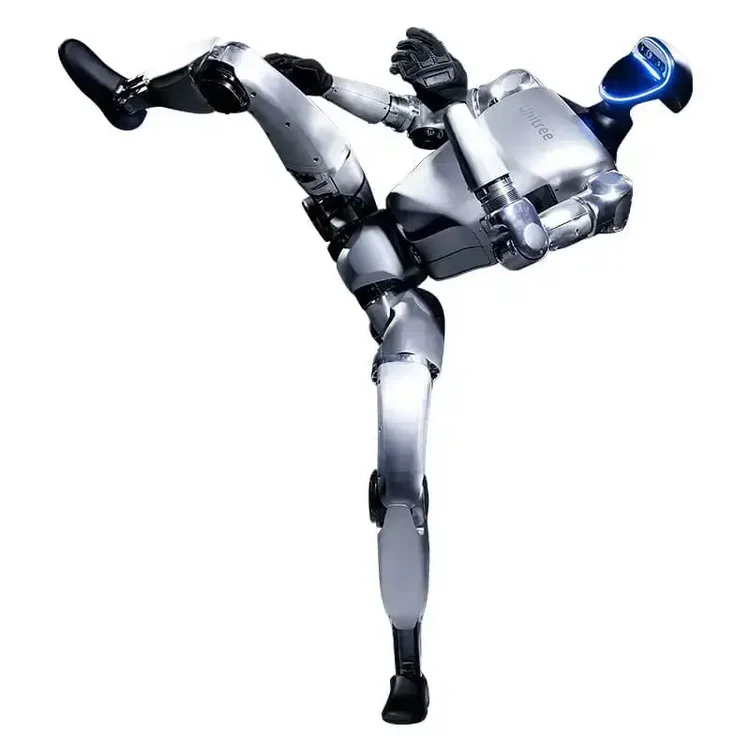 Unitree G1 EDU robot performing a dynamic high kick